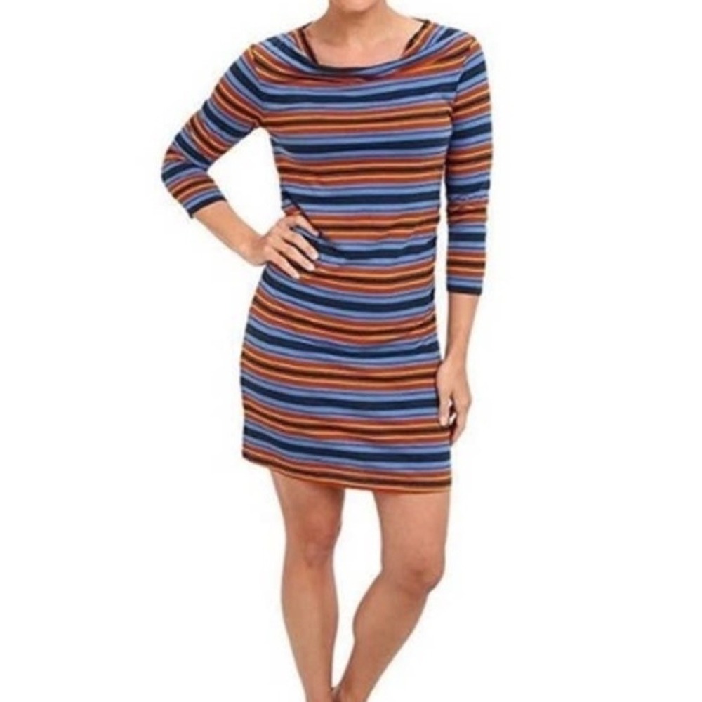 Patagonia Womens Hatty Stripe Kamala Cowl Neck Striped Dress Blue Size XL Y2K